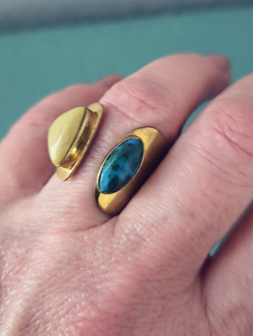 Noonday Boho Coastal Cowgirl Adjustable Brass Stone Statement Ring
